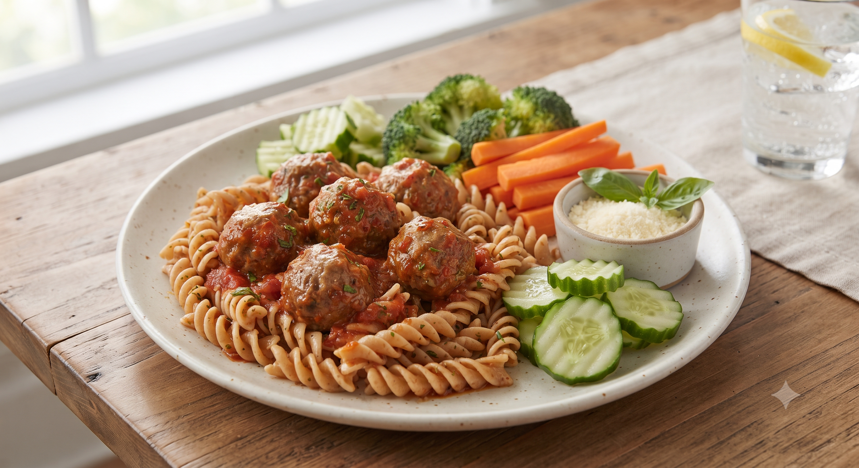 Pasta and meatballs